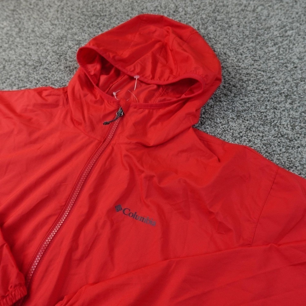 Columbia Jacket Womens M Red Hooded Lightweight‎ Rain Coat Packable Outdoor Hike